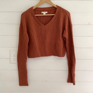 Aeropostale Cropped Orange V-neck Sweater